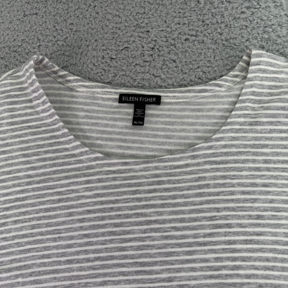 Eileen Fisher Shirt Womens Extra Large Gray White Striped Pullover USA Made - Picture 3 of 11